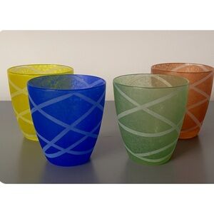 Sasaki Art Nouveau Colorful Rare Tumbler Glass White Swirl Set Of 4 New In Box